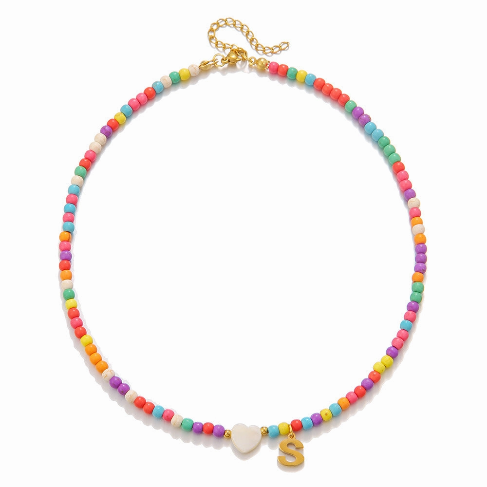 Wholesale stainless steel letter necklace mixed color turquoise shell love clavicle chain DIY hot fashion necklace