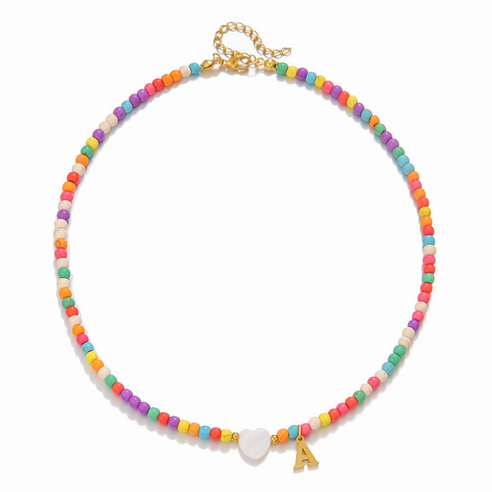 Wholesale stainless steel letter necklace mixed color turquoise shell love clavicle chain DIY hot fashion necklace