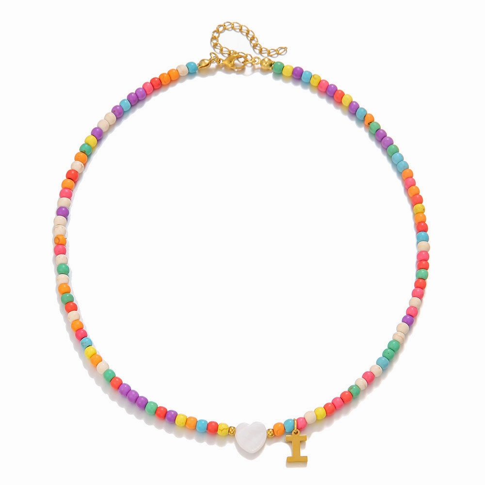 Wholesale stainless steel letter necklace mixed color turquoise shell love clavicle chain DIY hot fashion necklace