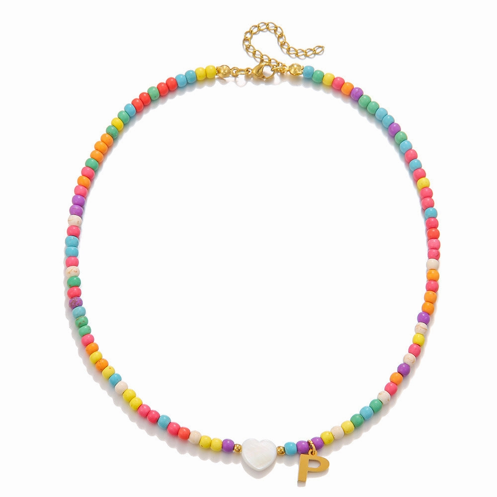 Wholesale stainless steel letter necklace mixed color turquoise shell love clavicle chain DIY hot fashion necklace