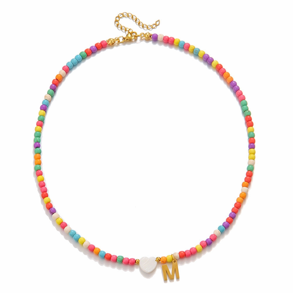 Wholesale stainless steel letter necklace mixed color turquoise shell love clavicle chain DIY hot fashion necklace