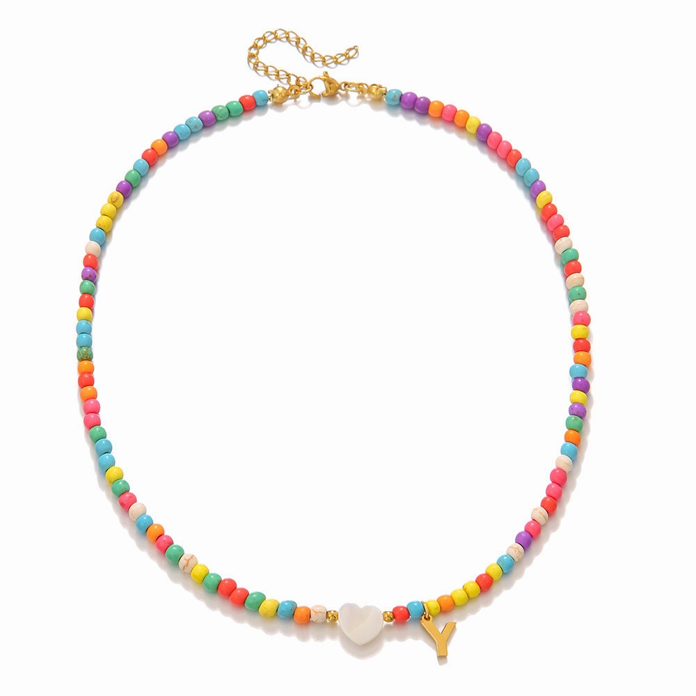 Wholesale stainless steel letter necklace mixed color turquoise shell love clavicle chain DIY hot fashion necklace