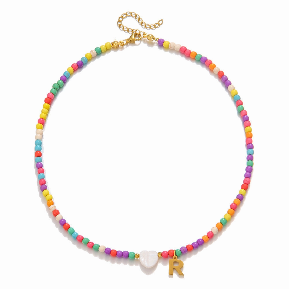 Wholesale stainless steel letter necklace mixed color turquoise shell love clavicle chain DIY hot fashion necklace
