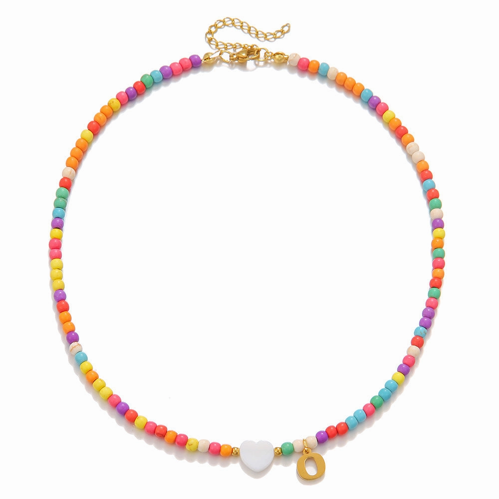 Wholesale stainless steel letter necklace mixed color turquoise shell love clavicle chain DIY hot fashion necklace