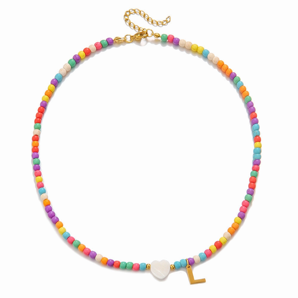 Wholesale stainless steel letter necklace mixed color turquoise shell love clavicle chain DIY hot fashion necklace