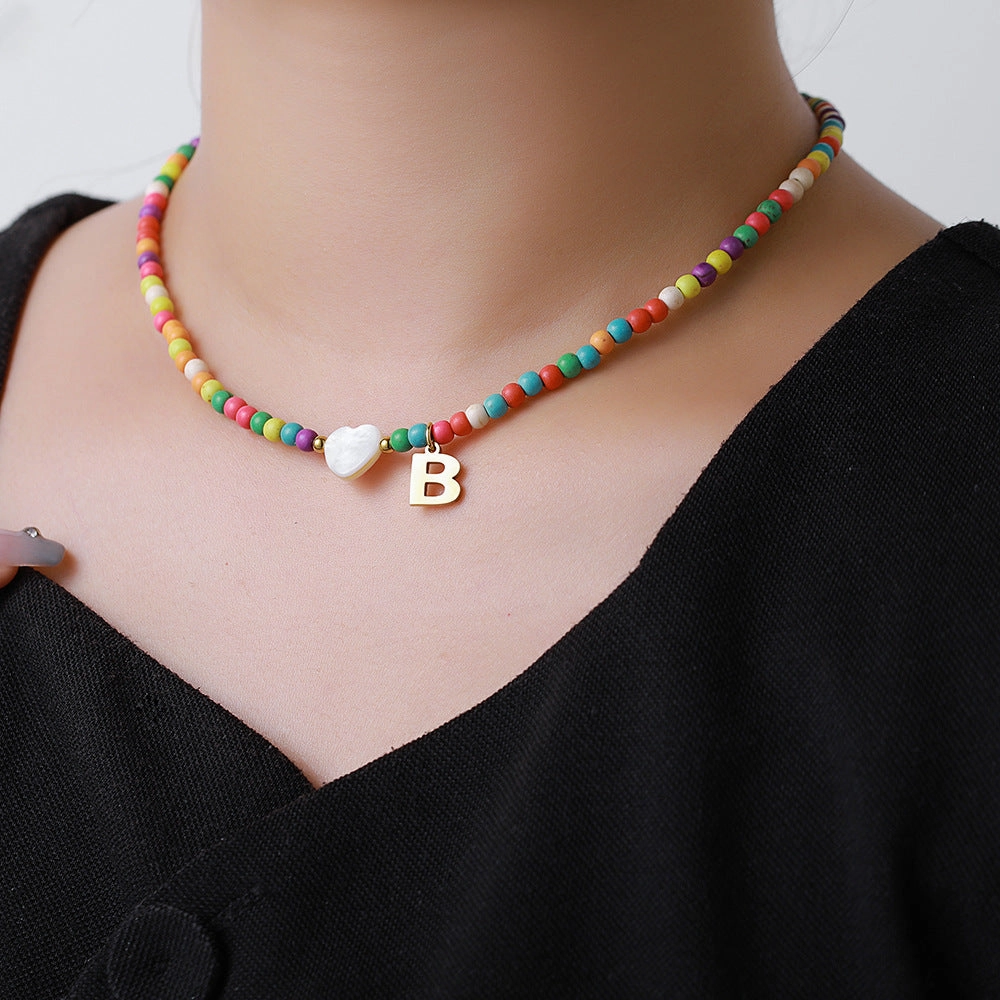 Wholesale stainless steel letter necklace mixed color turquoise shell love clavicle chain DIY hot fashion necklace