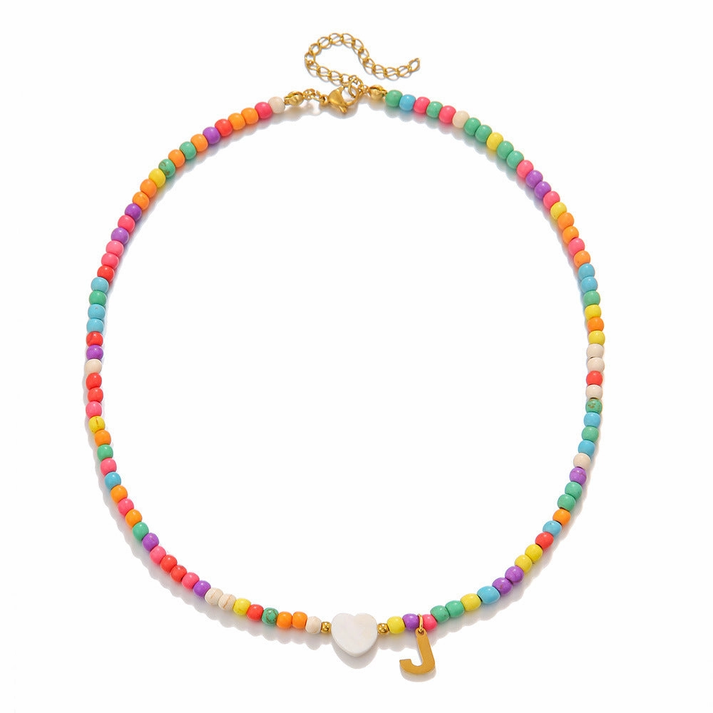 Wholesale stainless steel letter necklace mixed color turquoise shell love clavicle chain DIY hot fashion necklace