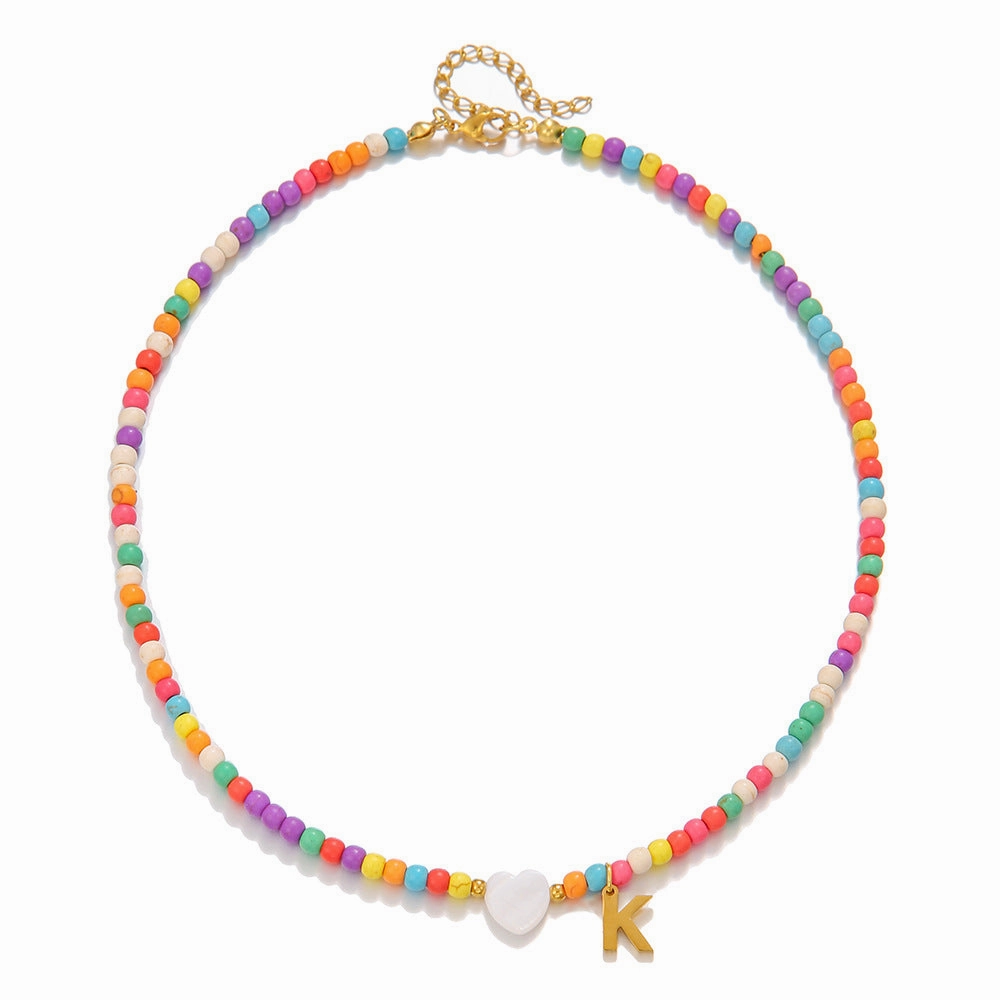 Wholesale stainless steel letter necklace mixed color turquoise shell love clavicle chain DIY hot fashion necklace