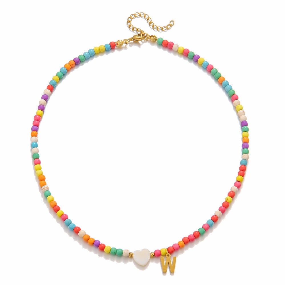 Wholesale stainless steel letter necklace mixed color turquoise shell love clavicle chain DIY hot fashion necklace