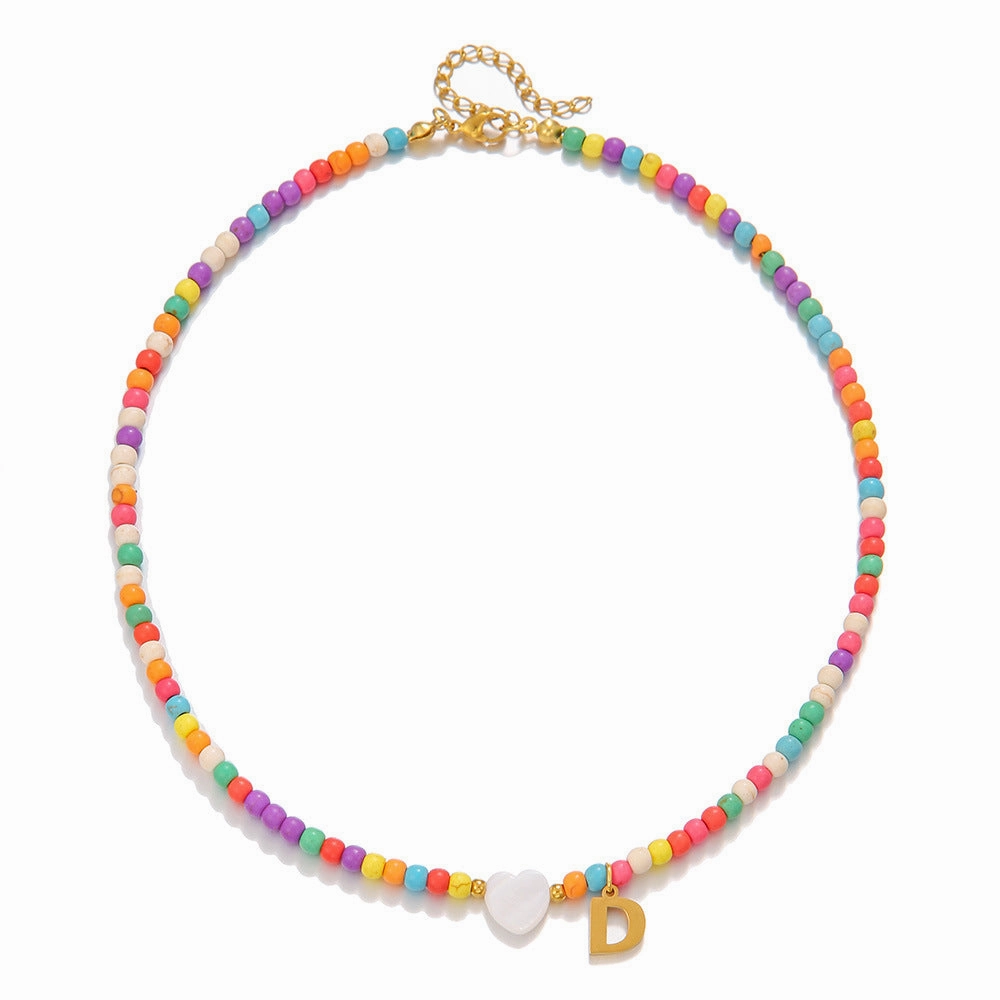 Wholesale stainless steel letter necklace mixed color turquoise shell love clavicle chain DIY hot fashion necklace