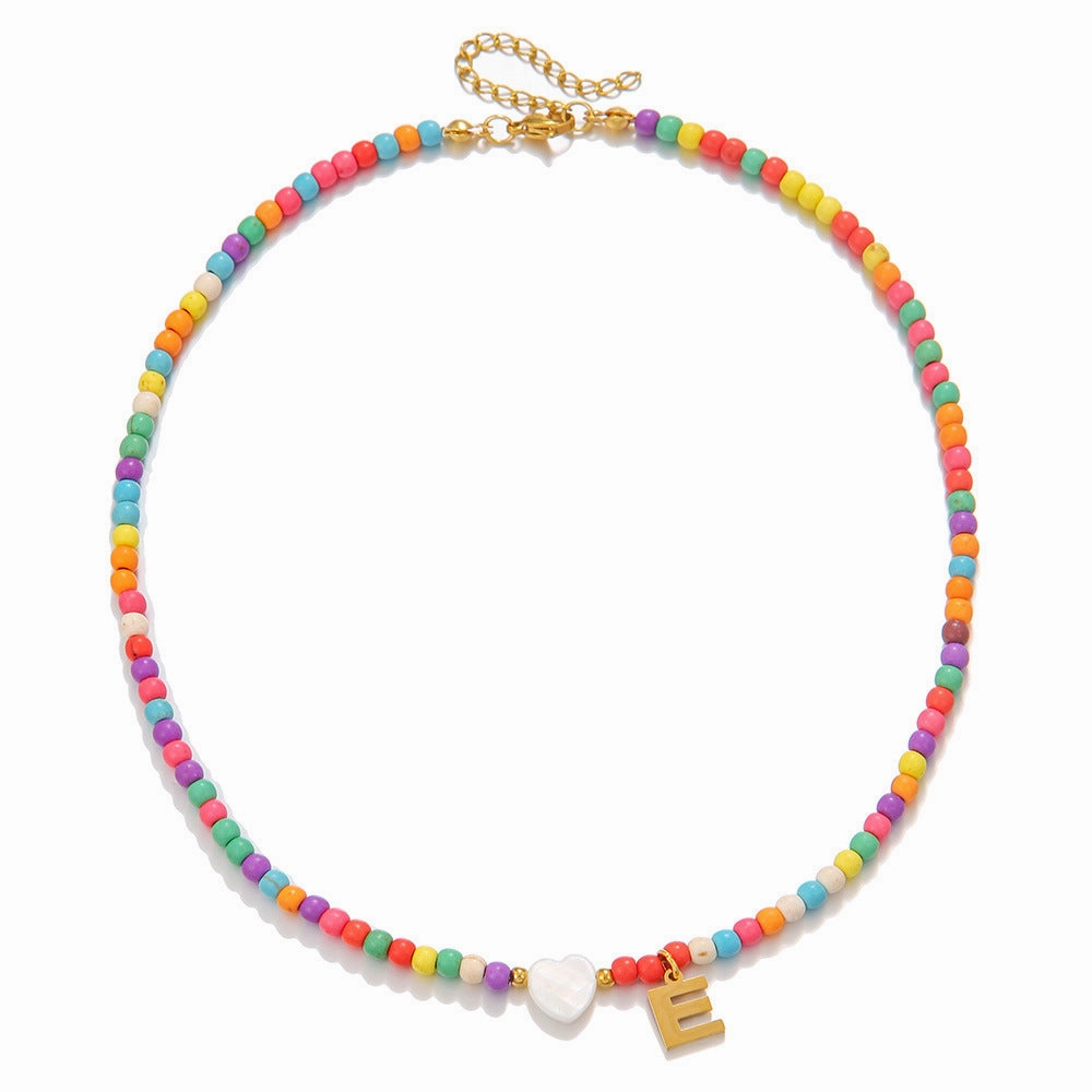 Wholesale stainless steel letter necklace mixed color turquoise shell love clavicle chain DIY hot fashion necklace
