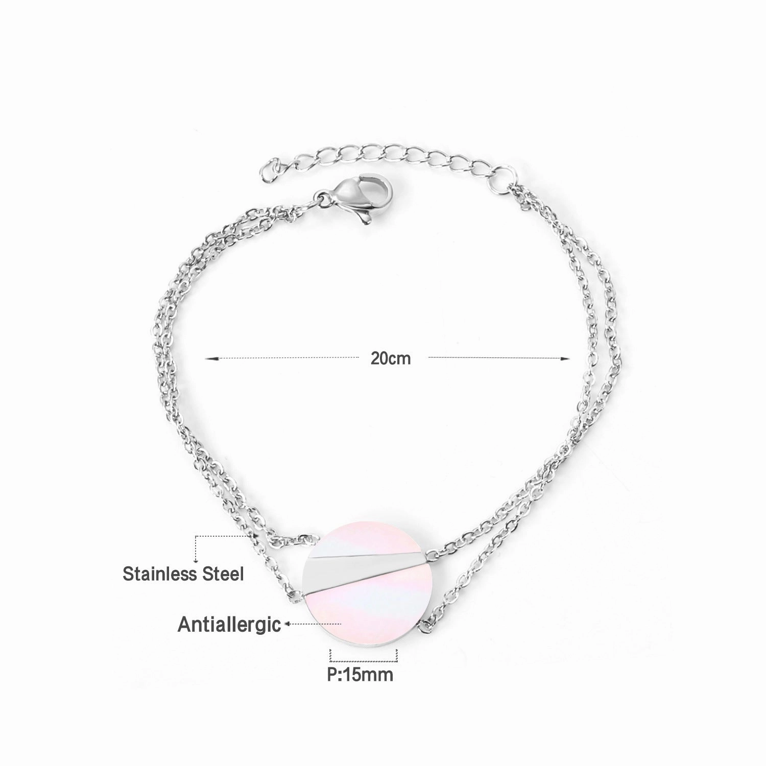 Wholesale Stainless Steel Love Circular Geometric Shell Double Layer Bracelet