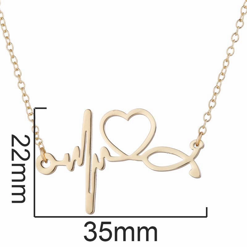 Wholesale Stainless Steel Love Heartbeat Electrocardiogram Necklace Clavicle Chain