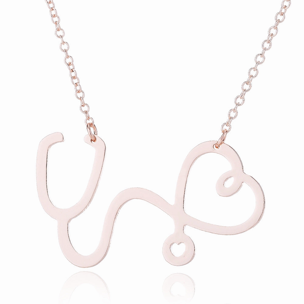 Wholesale Stainless Steel Love Heartbeat Electrocardiogram Necklace Clavicle Chain
