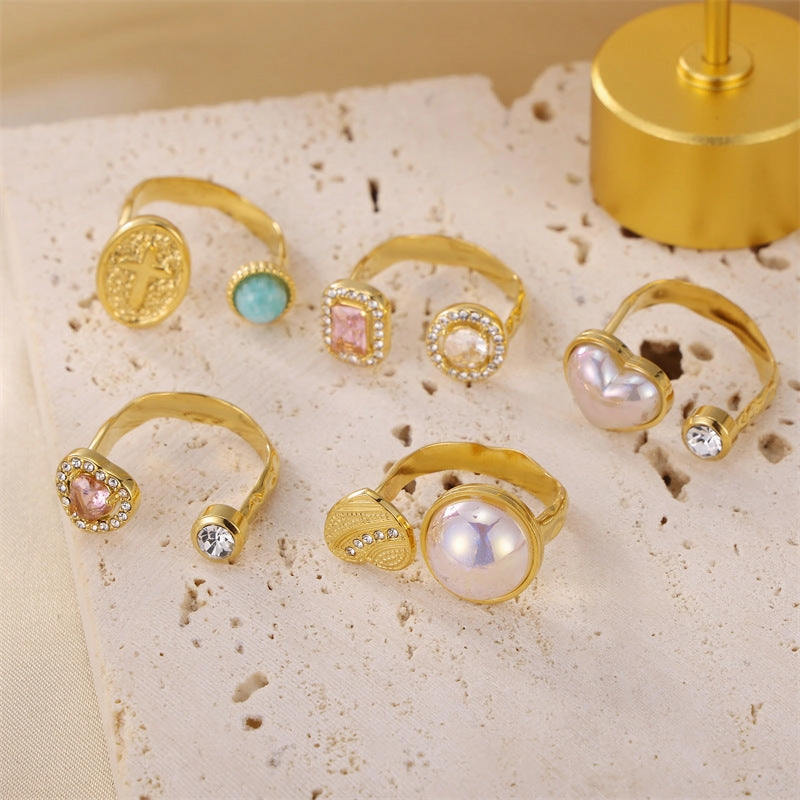 Wholesale Stainless Steel Micro Inlaid Zircon Pearl Rings