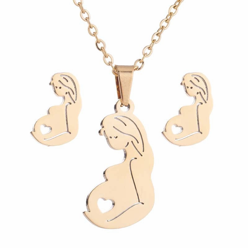 Wholesale Stainless Steel Mother's Day Pendant Necklace Earring Set Mother's Day Gift