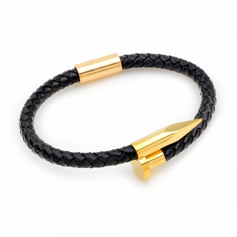 Wholesale Stainless Steel Nails Leather Bracelet