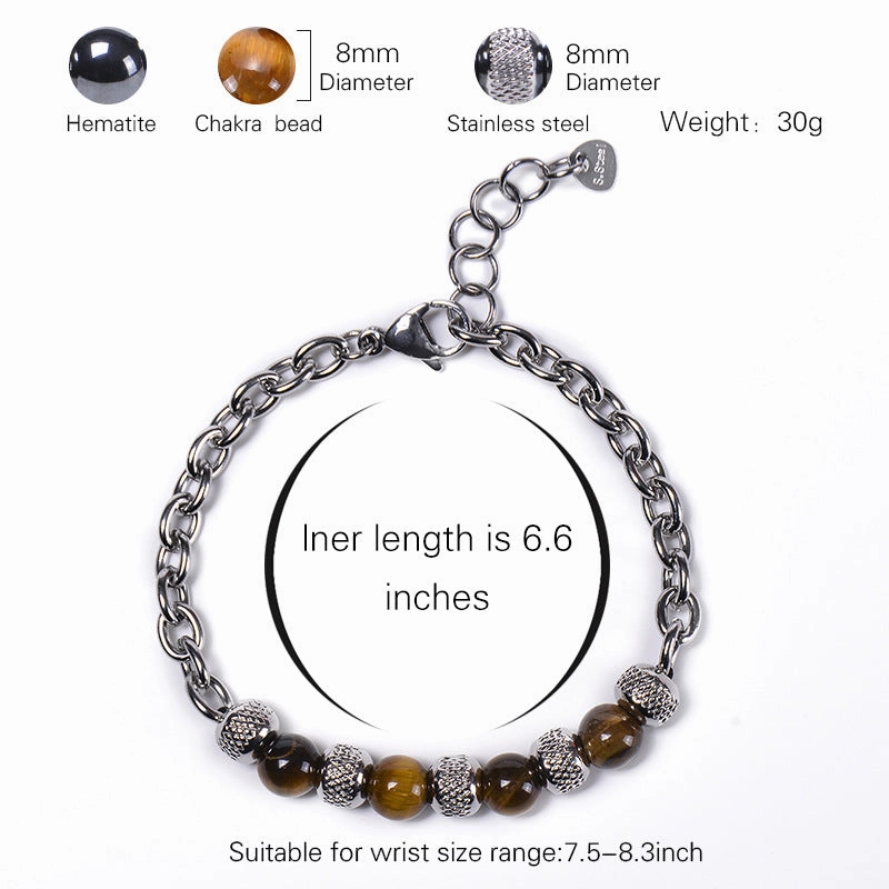 Wholesale Stainless Steel Natural Stone Beaded Men's Bracelet