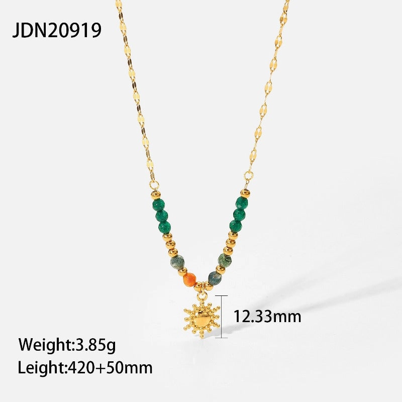 Wholesale stainless steel natural stone pendant necklace retro style