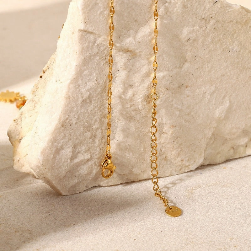 Wholesale stainless steel natural stone pendant necklace retro style