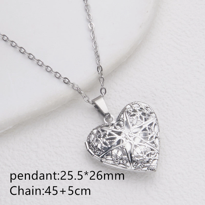 Wholesale Stainless Steel Necklace Gold Heart Pattern Frame Box Pendant O-Chain