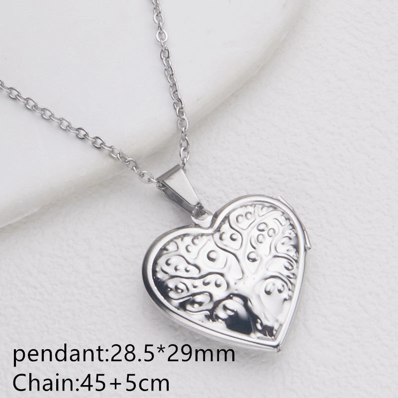 Wholesale Stainless Steel Necklace Gold Heart Pattern Frame Box Pendant O-Chain