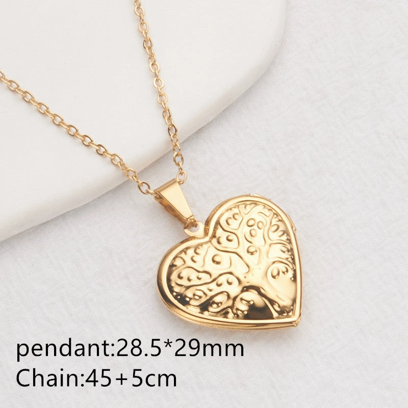 Wholesale Stainless Steel Necklace Gold Heart Pattern Frame Box Pendant O-Chain