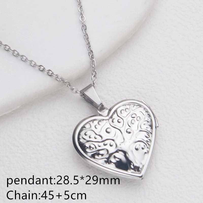 Wholesale Stainless Steel Necklace Gold Heart Pattern Frame Box Pendant O-Chain
