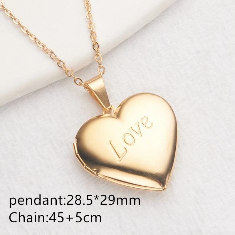 Wholesale Stainless Steel Necklace Gold Heart Pattern Frame Box Pendant O-Chain
