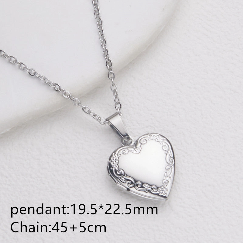 Wholesale Stainless Steel Necklace Gold Heart Pattern Frame Box Pendant O-Chain