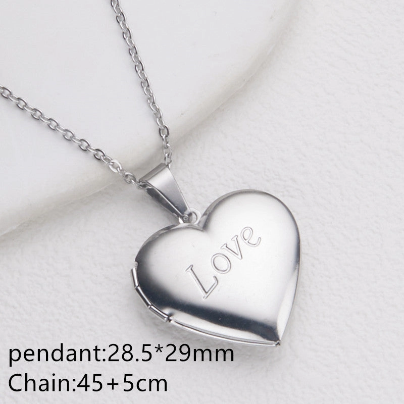 Wholesale Stainless Steel Necklace Gold Heart Pattern Frame Box Pendant O-Chain