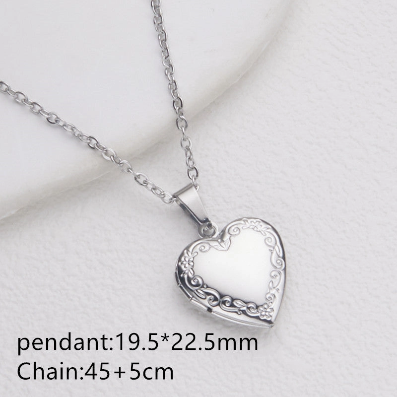Wholesale Stainless Steel Necklace Gold Heart Pattern Frame Box Pendant O-Chain
