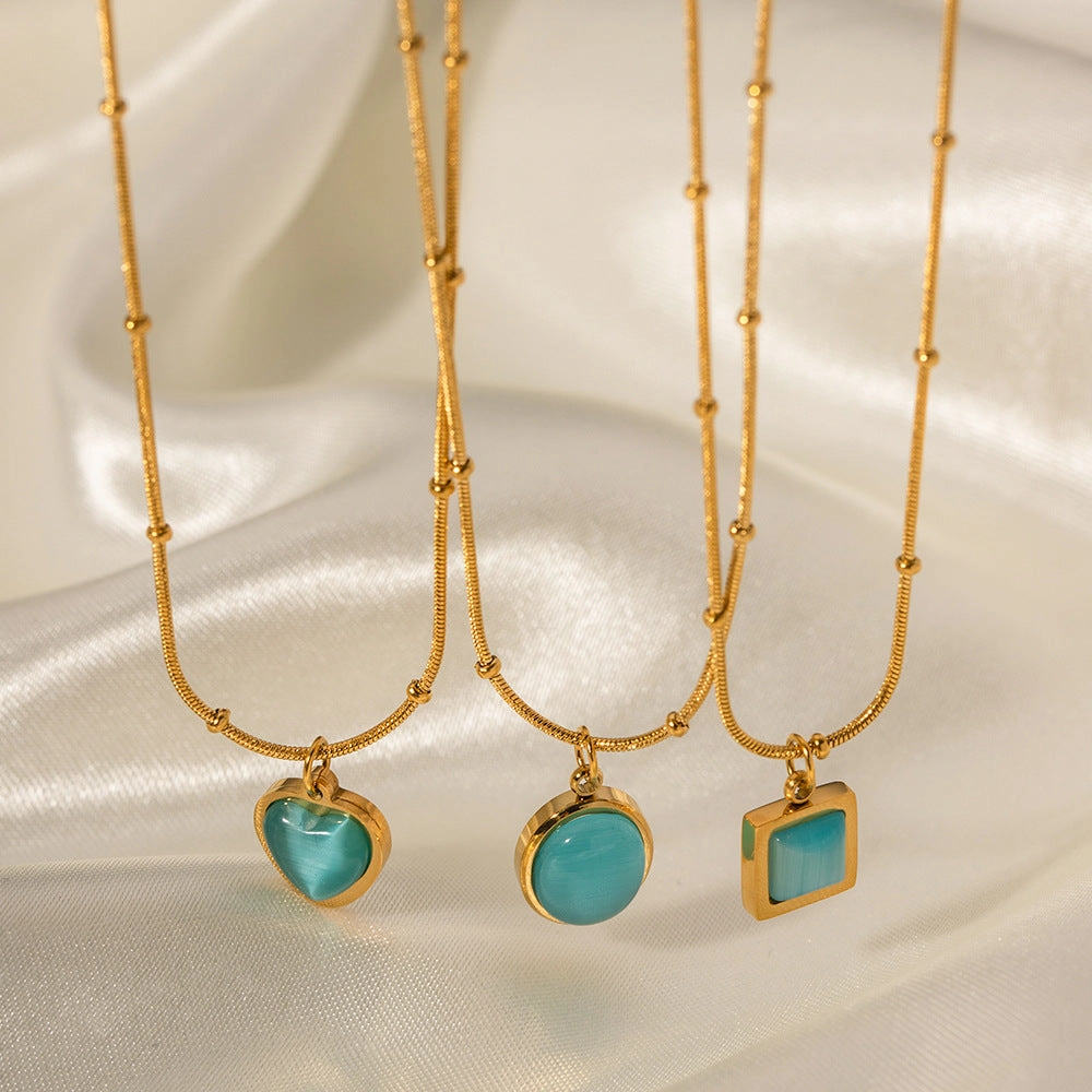 Wholesale Stainless Steel Opal Square Necklaces