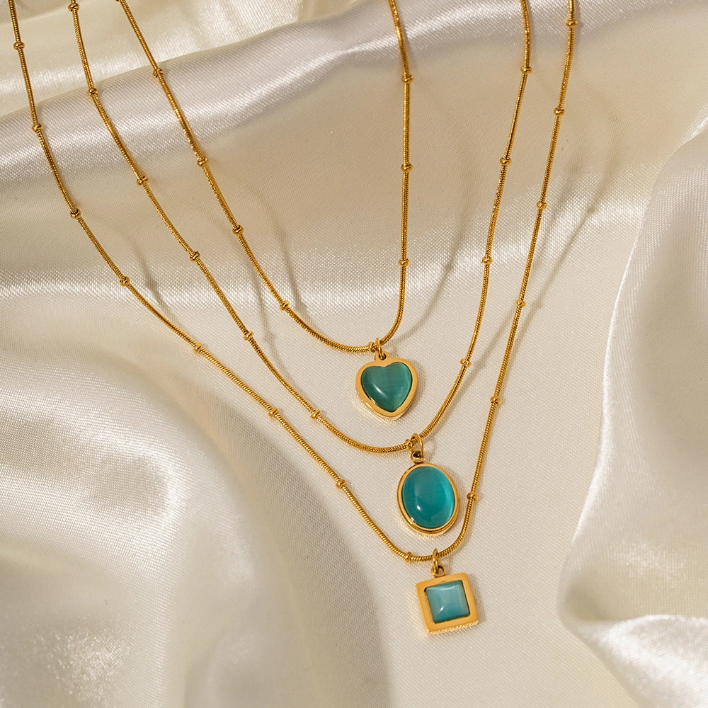 Wholesale Stainless Steel Opal Square Necklaces