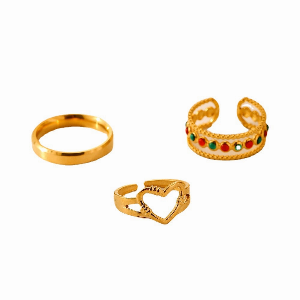 Wholesale Stainless Steel Open Love Heart Alloy Rings Set