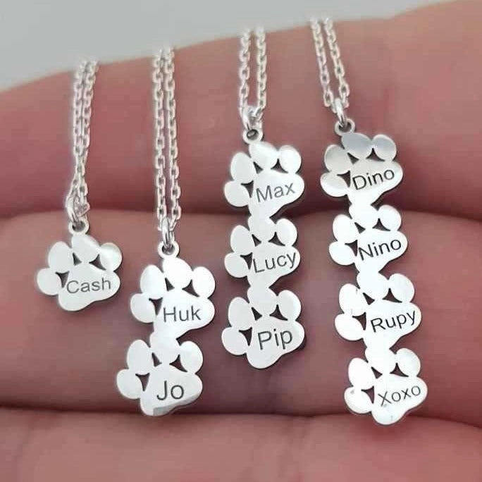 Wholesale Stainless steel pet cat and dog paw letter necklace