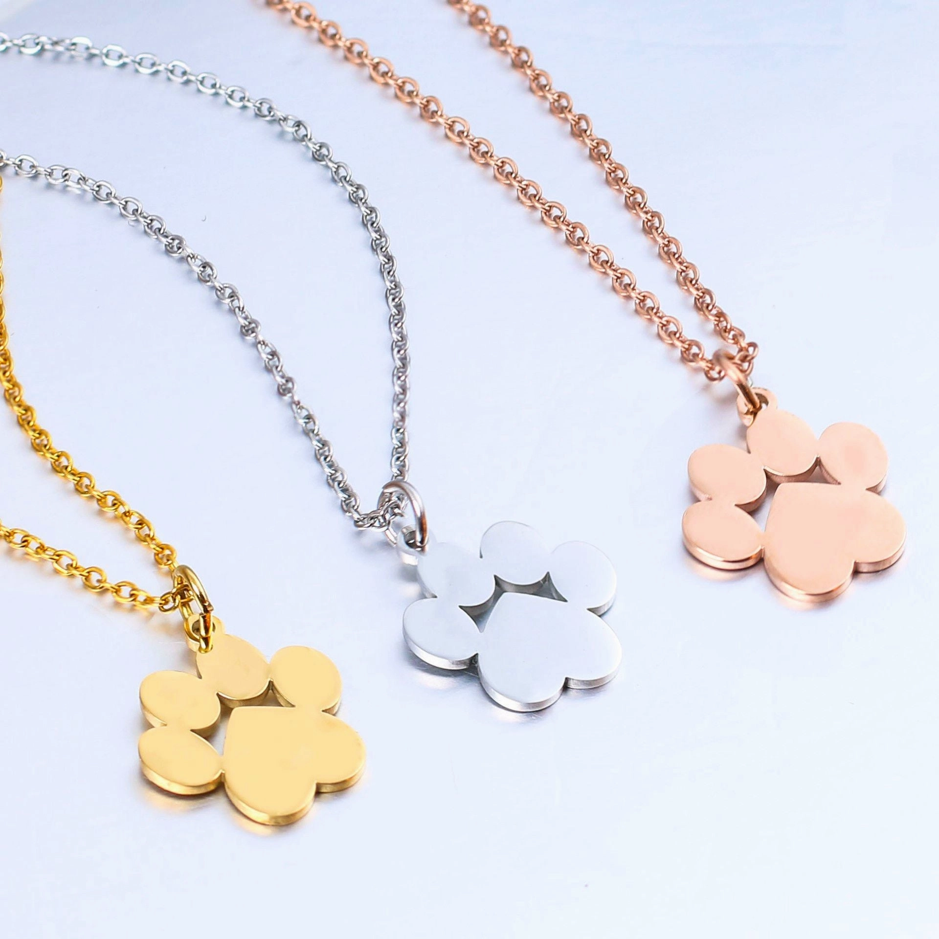 Wholesale Stainless steel pet cat and dog paw letter necklace