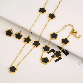 Wholesale Stainless Steel Plant Fritillaria Five Leaf Petal Bracelet Necklace Set