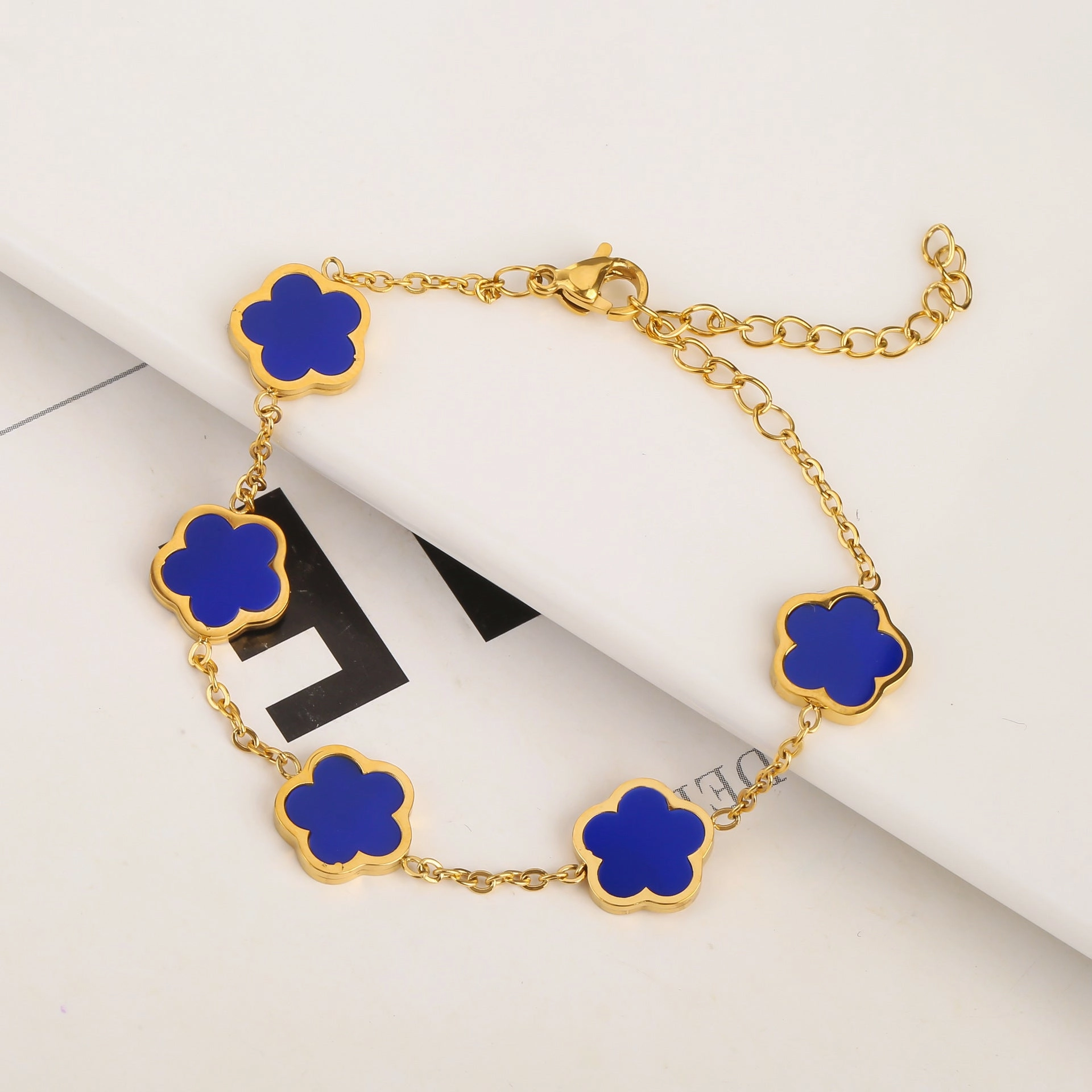 Wholesale Stainless Steel Plant Fritillaria Five Leaf Petal Bracelet Necklace Set