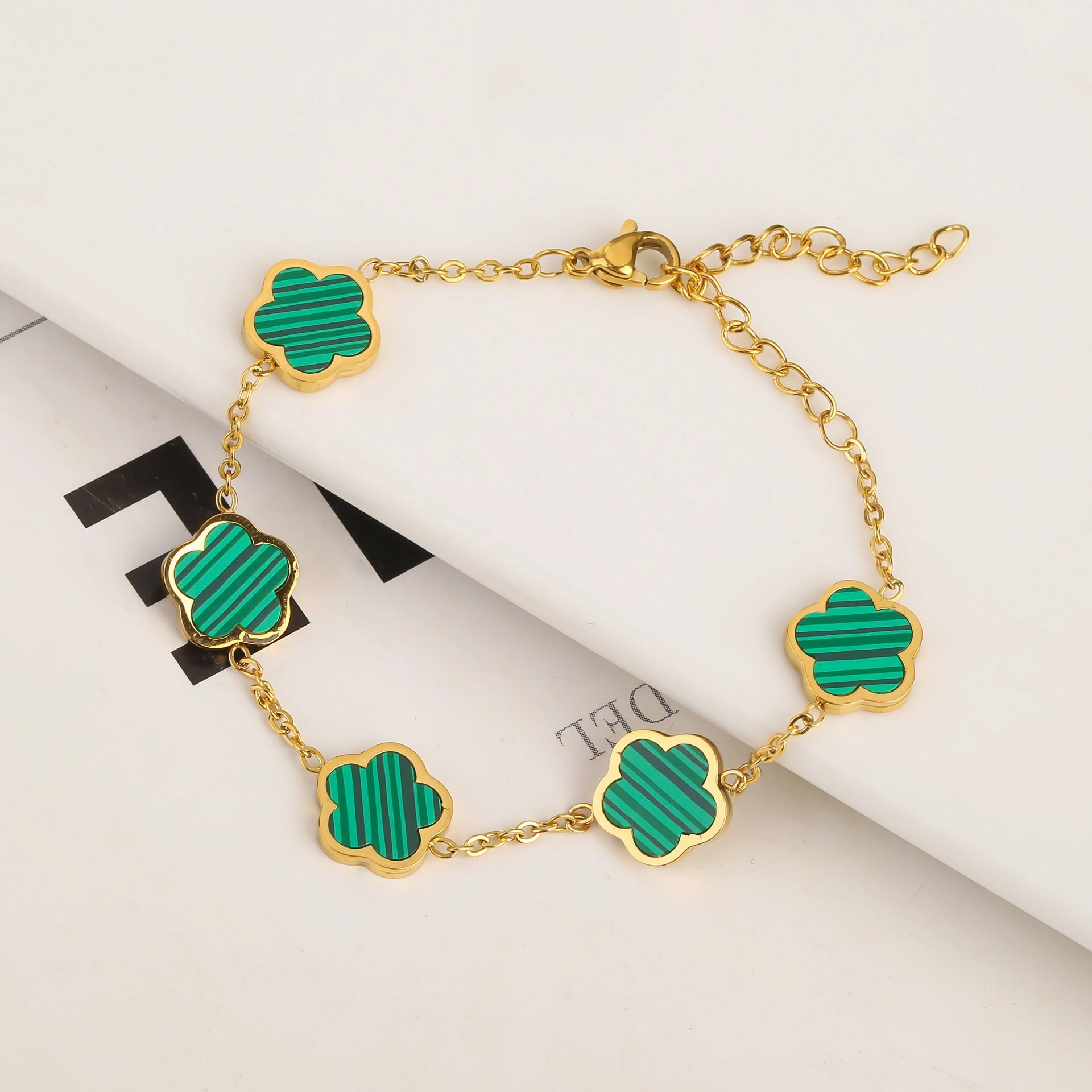 Wholesale Stainless Steel Plant Fritillaria Five Leaf Petal Bracelet Necklace Set