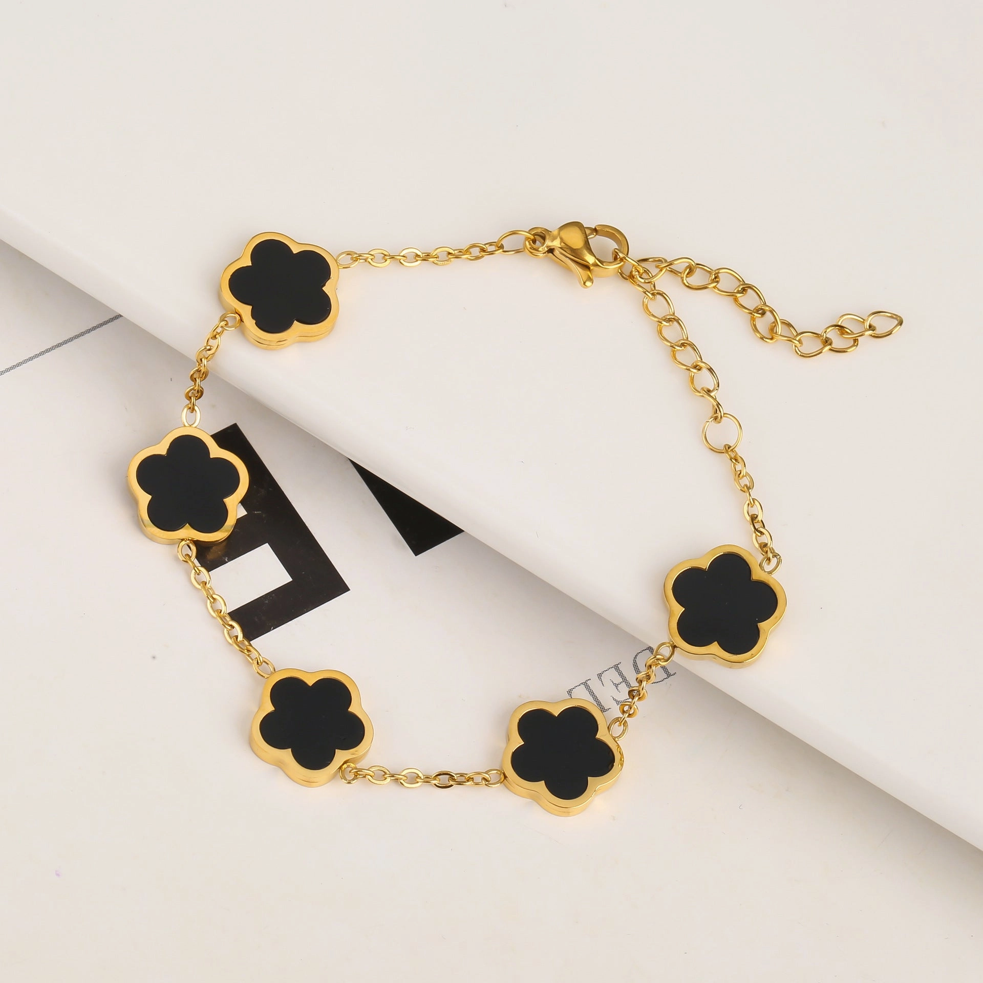 Wholesale Stainless Steel Plant Fritillaria Five Leaf Petal Bracelet Necklace Set