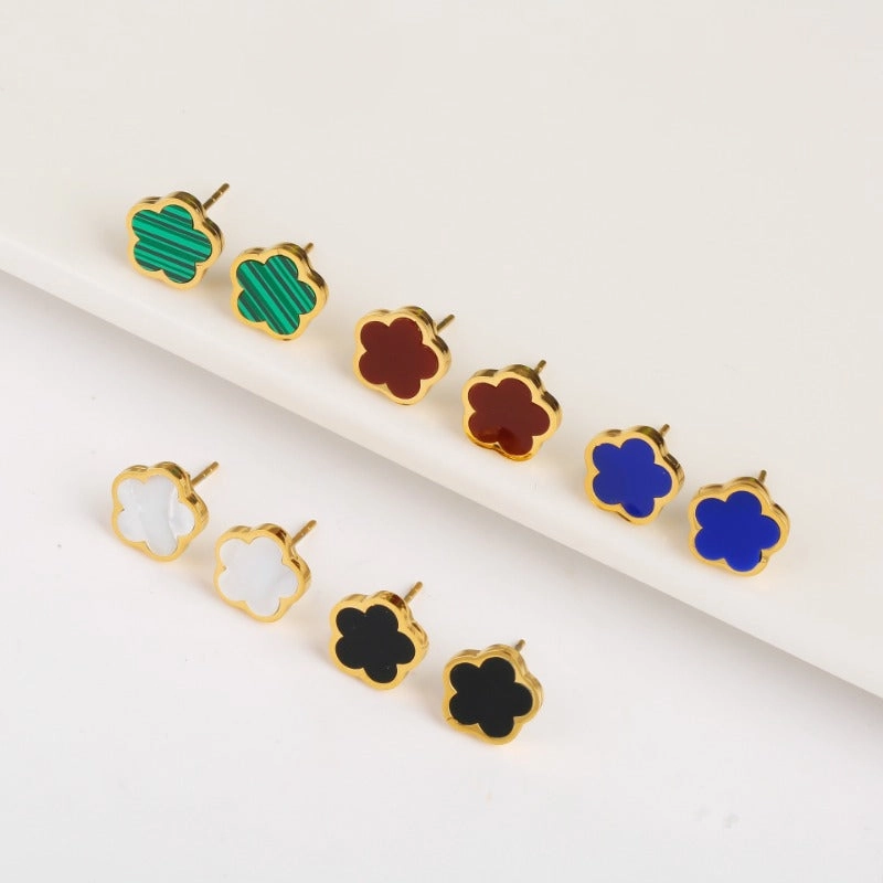 Wholesale Stainless Steel Plant Fritillaria Five Leaf Petal Bracelet Necklace Set