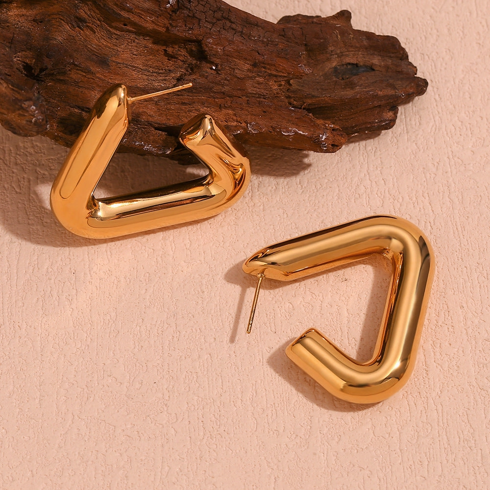 Wholesale Stainless Steel Plated 18K Gold Geometric Tripod Hollow Earrings