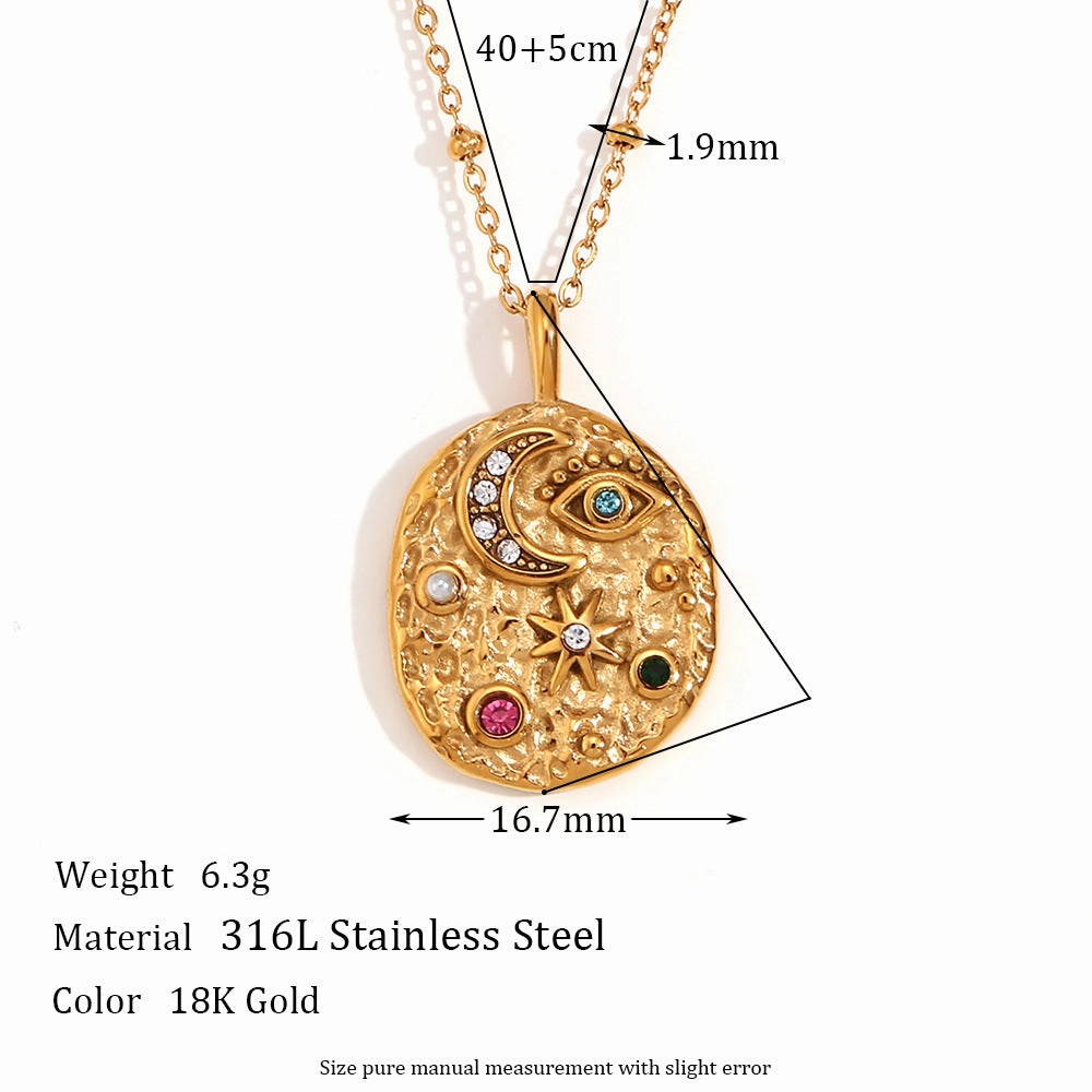 Wholesale Stainless Steel Plated 18K Gold Star and Moon Round Necklace Earrings Ring