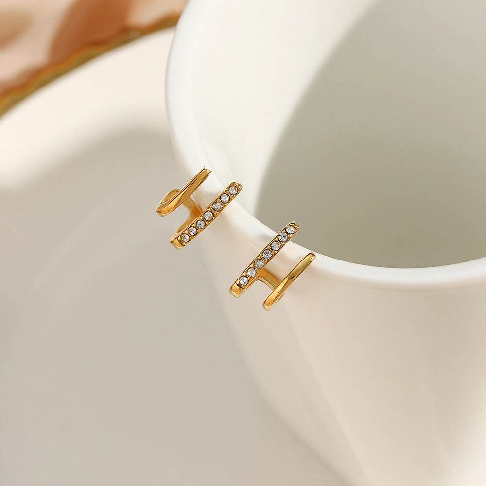 Wholesale Stainless Steel Plated 18K Mini Double Layer Inlaid Zirconium Earrings