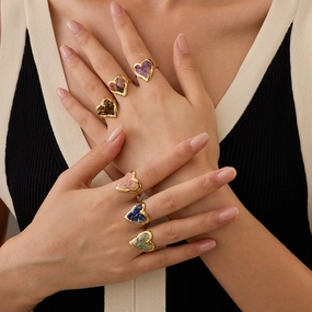 Wholesale Stainless steel plated heart ring with natural stone