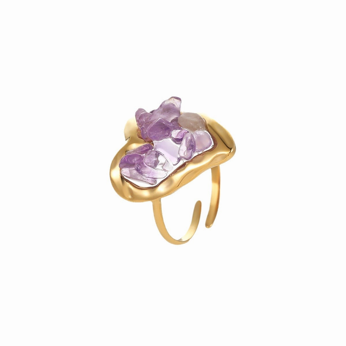 Wholesale Stainless steel plated heart ring with natural stone