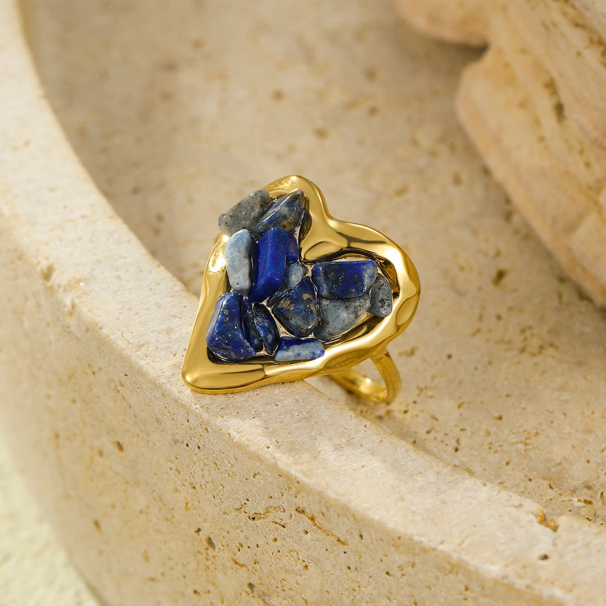 Wholesale Stainless steel plated heart ring with natural stone