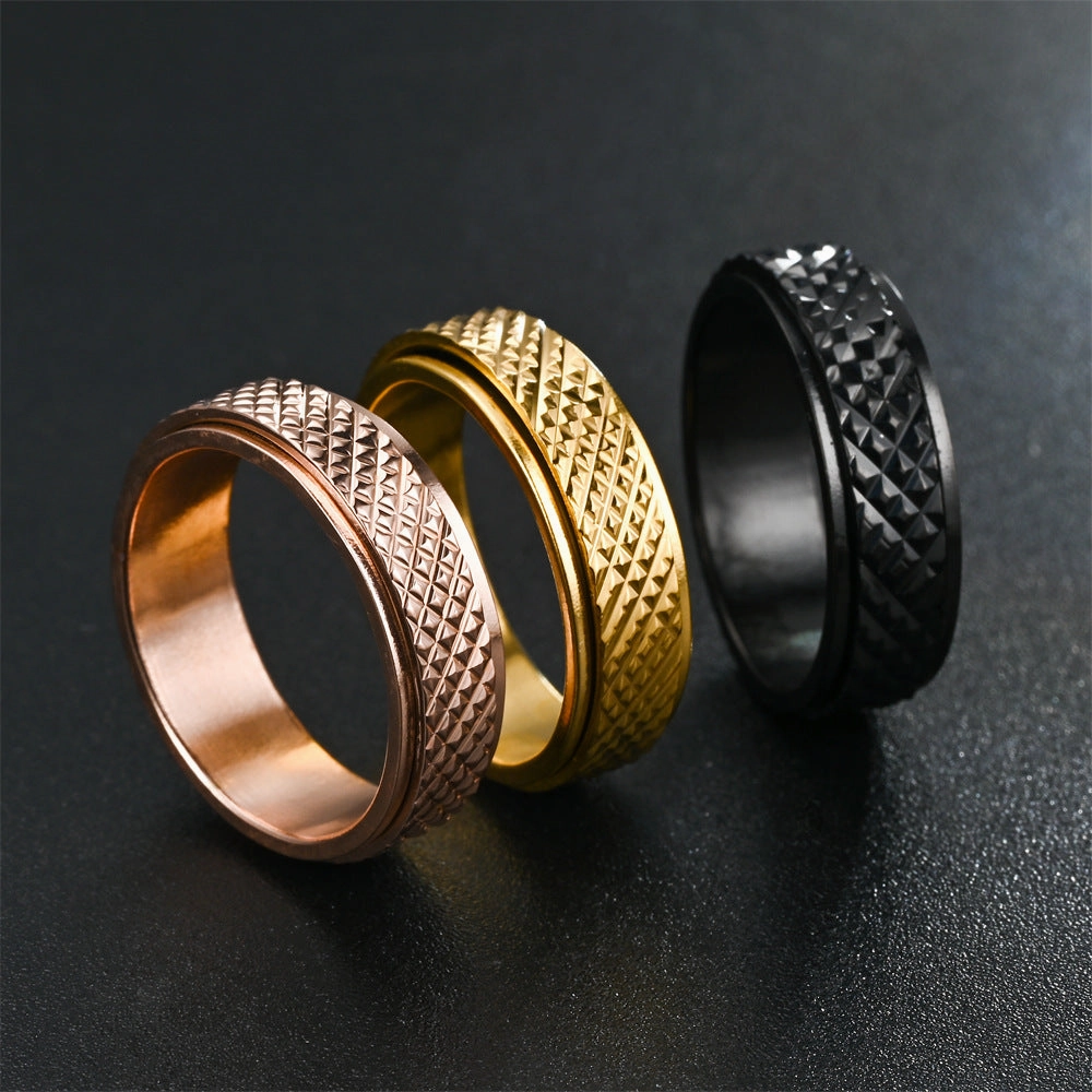 Wholesale Stainless Steel Rhombus Snakeskin Pattern Spinner Ring