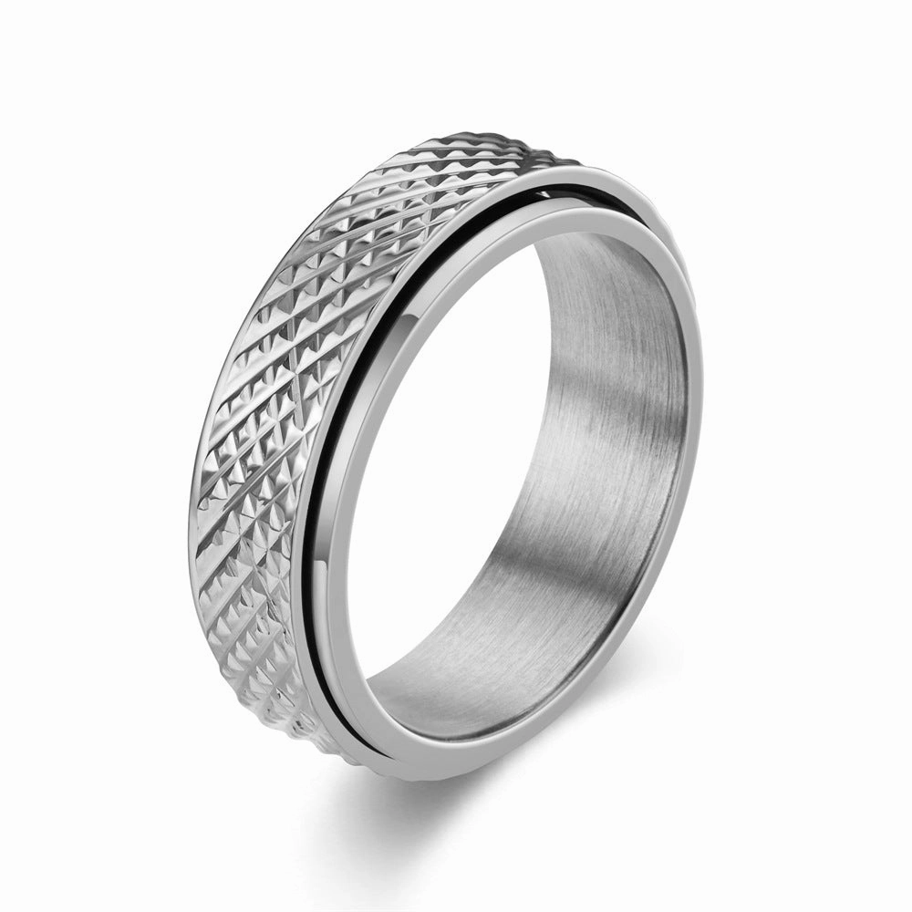 Wholesale Stainless Steel Rhombus Snakeskin Pattern Spinner Ring